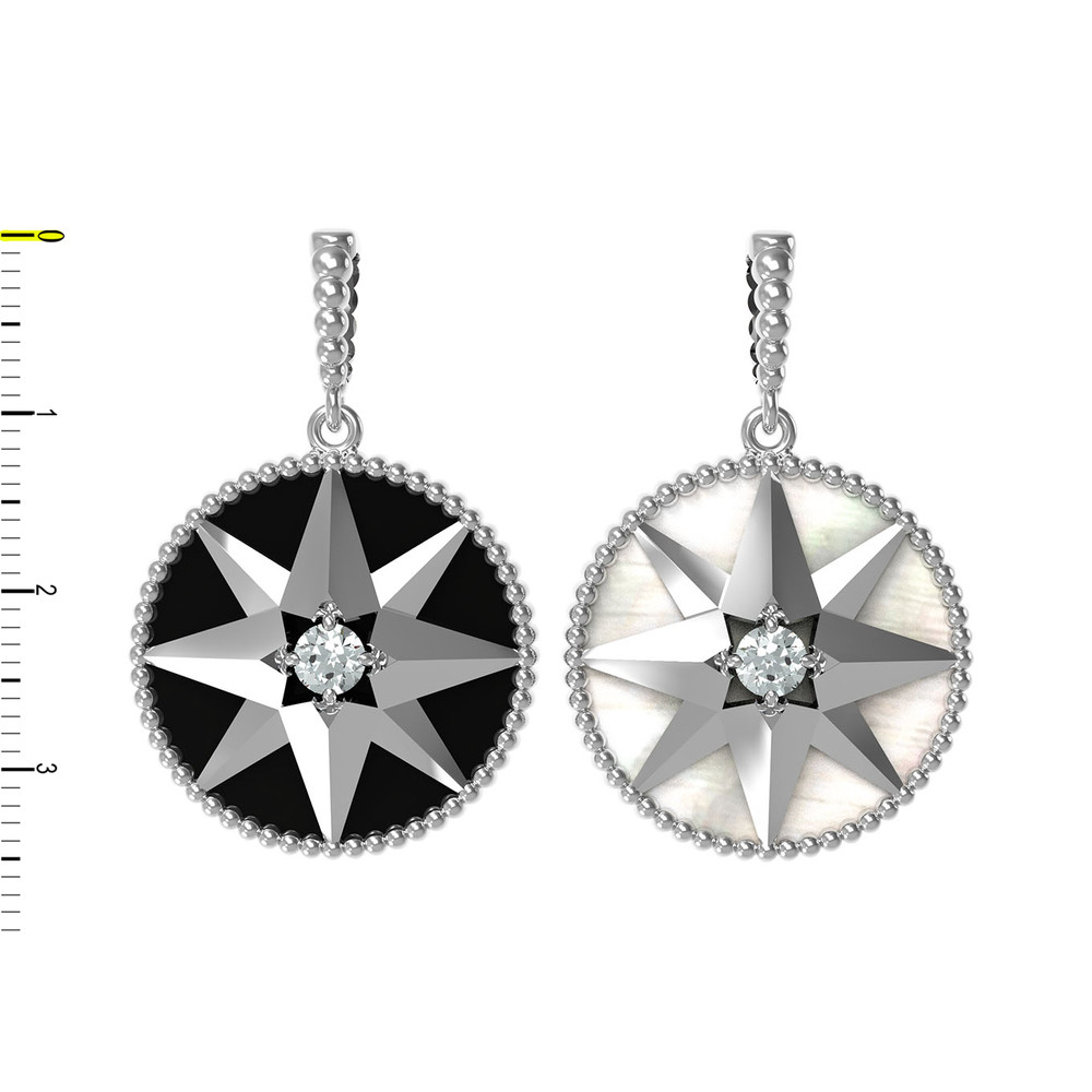 Подвеска из белого золота c фианитом, ониксом и перламутром