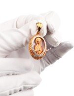Образок из золота 585 пробы c бриллиантами и перламутром