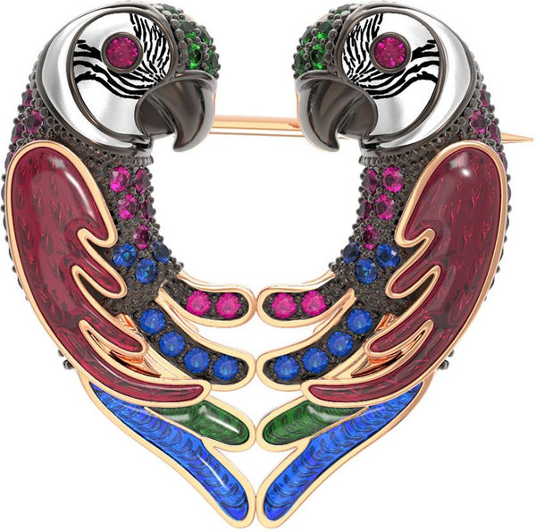 Брошь из золота c эмаль и фианитом