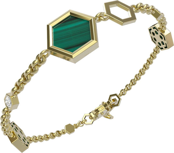 Браслет из лимонного золота c бриллиантами, малахитом и перламутром