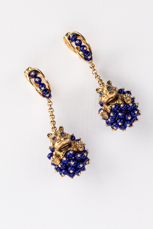 Серьги из золота c эмаль и лазуритом